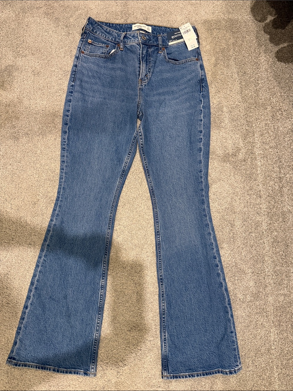 Abercrombie & Fitch Medium Blue High-Rise Flare Jeans